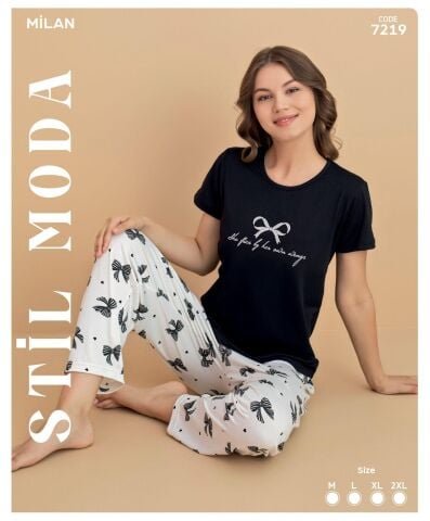 Stil Moda 7219 (M-L-XL-XXL) Milan Bayan Kısa Kol Pijama Takım 4’lü – Pijama Takımı