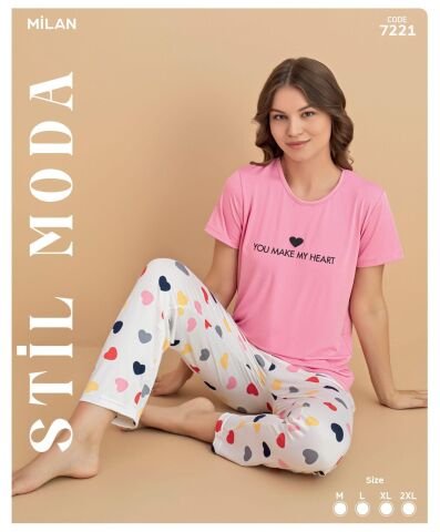 Stil Moda 7221 (M-L-XL-XXL) Milan Bayan Kısa Kol Pijama Takım 4’lü – Pijama Takımı