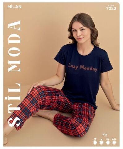 Stil Moda 7222 (M-L-XL-XXL) Milan Bayan Kısa Kol Pijama Takım 4’lü – Pijama Takımı