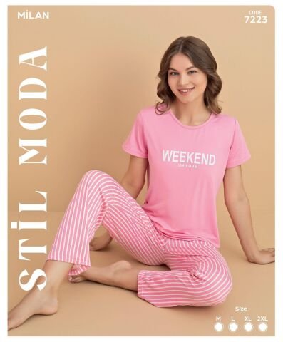 Stil Moda 7223 (M-L-XL-XXL) Milan Bayan Kısa Kol Pijama Takım 4’lü – Pijama Takımı