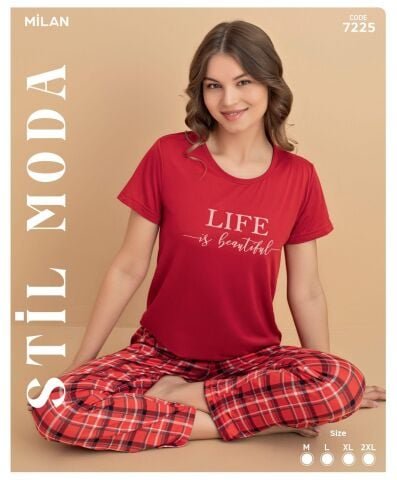 Stil Moda 7225 (M-L-XL-XXL) Milan Bayan Kısa Kol Pijama Takım 4’lü – Pijama Takımı