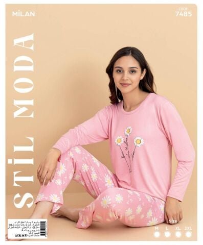 Stil Moda 7485 (M-L-XL-XXL) Milan Bayan Uzun Kol Pijama Takım 4’lü – Pijama Takımı