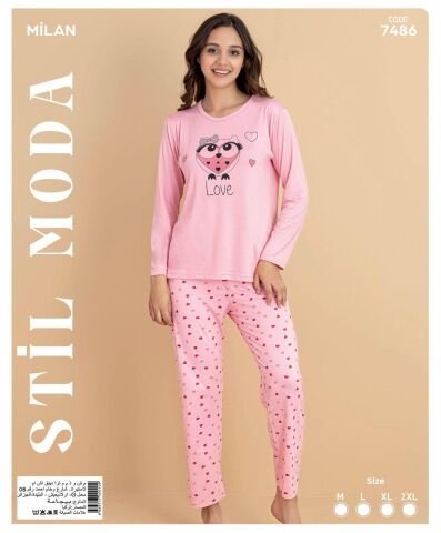 Stil Moda 7486 (M-L-XL-XXL) Milan Bayan Uzun Kol Pijama Takım 4’lü – Pijama Takımı