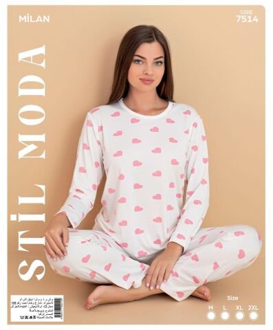 Stil Moda 7514 (M-L-XL-XXL) Milan Bayan Uzun Kol Pijama Takım 4’lü – Pijama Takımı