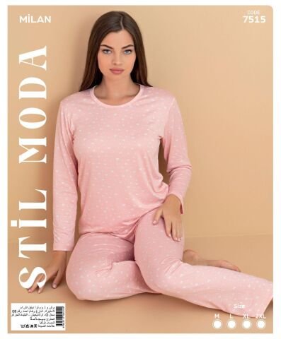 Stil Moda 7515 (M-L-XL-XXL) Milan Bayan Uzun Kol Pijama Takım 4’lü – Pijama Takımı