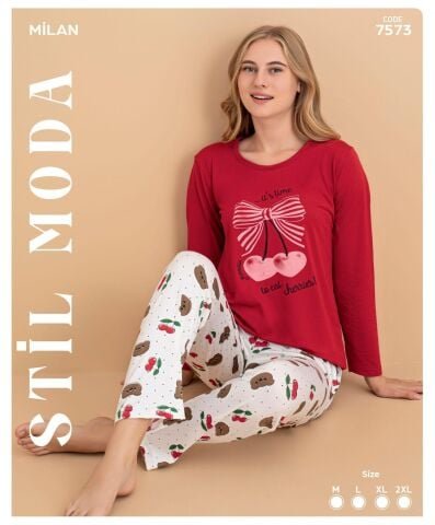Stil Moda 7573 (M-L-XL-XXL) Milan Bayan Uzun Kol Pijama Takım 4’lü – Pijama Takımı