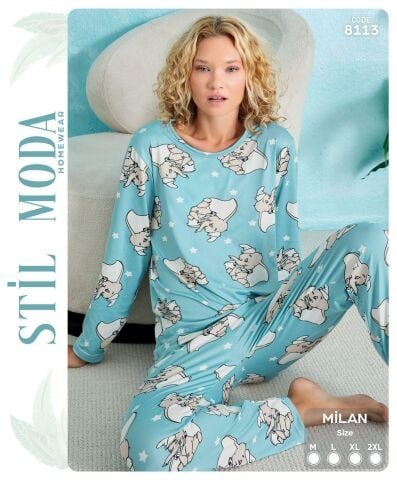 Stil Moda 8113 (M-L-XL-XXL) Milan Bayan Uzun Kol Pijama Takım 4’lü – Pijama Takımı
