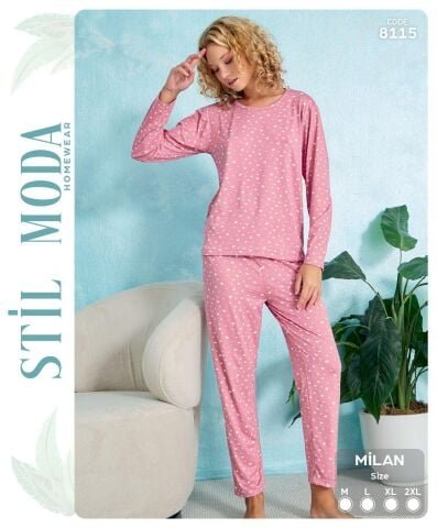 Stil Moda 8115 (M-L-XL-XXL) Milan Bayan Uzun Kol Pijama Takım 4’lü – Pijama Takımı