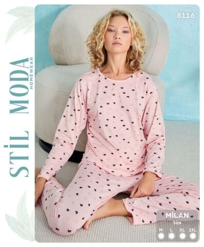 Stil Moda 8116 (M-L-XL-XXL) Milan Bayan Uzun Kol Pijama Takım 4’lü – Pijama Takımı