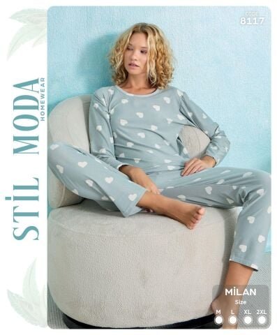 Stil Moda 8117 (M-L-XL-XXL) Milan Bayan Uzun Kol Pijama Takım 4’lü – Pijama Takımı