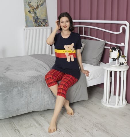 Tekten 4510 (M-L-XL-XXL) Bayan Kısa Kollu Kapri Takım 4’lü – Pijama Takımı