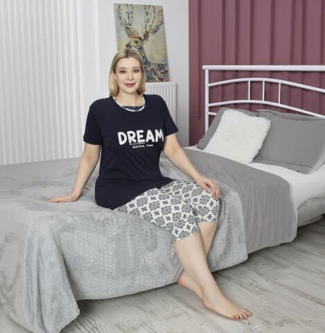 Tekten 4640 (2XL-3XL-4XL-5XL) Bayan Battal Kısa Kollu Kapri Takım 4’lü – Pijama Takımı
