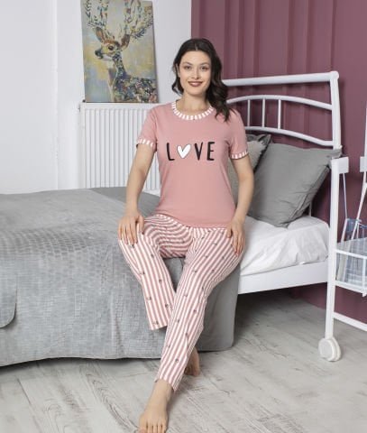 Tekten 4870 Bayan Kısa Kollu Pijama Takım 4’lü – Pijama Takımı