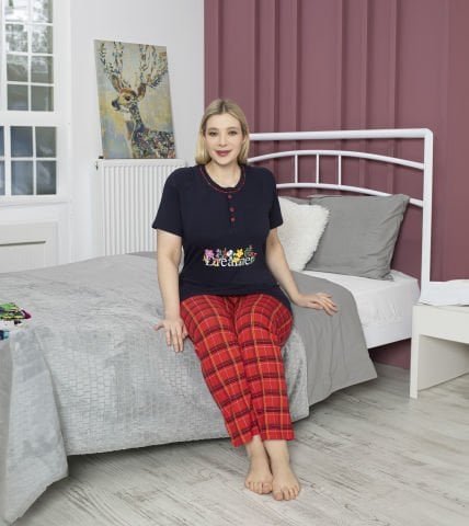 Tekten 5020 Bayan Battal Beden Kısa Kollu Pijama Takım 4’lü – Pijama Takımı