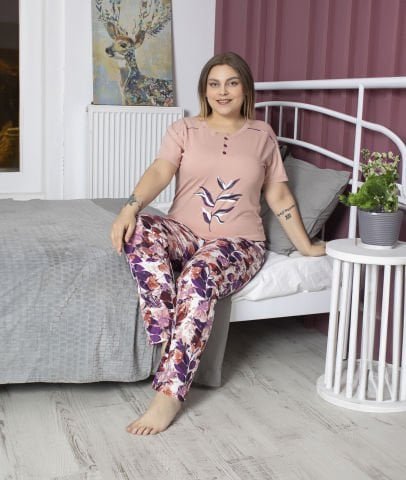 Tekten 5040 Bayan Battal Beden Kısa Kollu Pijama Takım 4’lü – Pijama Takımı