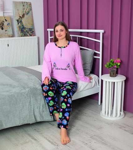 Tekten 5430 Bayan Battal Beden Uzun Kollu Pijama Takım 4’lü – Pijama Takımı