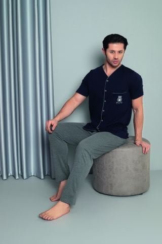 Tekten 5640 Erkek Kısa Kollu Boydan Düğmeli Pijama Takım 4’lü – Pijama Takımı