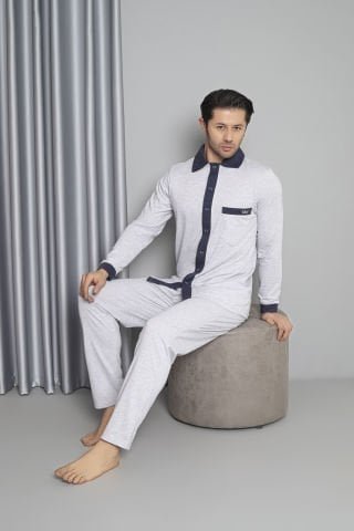 Tekten 5700 Erkek Uzun Kollu Boydan Düğmeli Pijama Takım 4’lü – Pijama Takımı