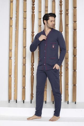 Tekten 5710 Erkek Uzun Kollu Boydan Düğmeli Pijama Takım 4’lü – Pijama Takımı