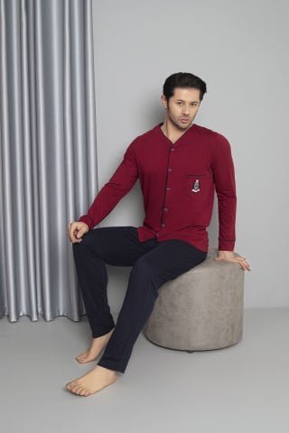Tekten 5730 Erkek Uzun Kollu Boydan Düğmeli Pijama Takım 4’lü – Pijama Takımı