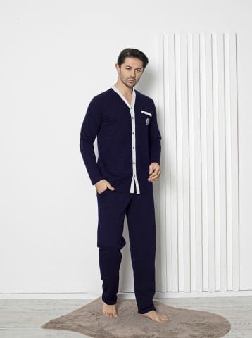 Tekten 5830 Erkek Uzun Kollu Boydan Düğmeli Pijama Takım 4’lü – Pijama Takımı