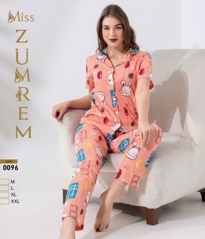 Zümrem 0096 Bebe Yaka Kısa Kollu Bayan Pijama Takım 4’lü – Pijama Takımı