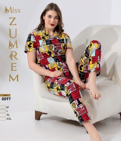 Zümrem 0097 Bebe Yaka Kısa Kollu Bayan Pijama Takım 4’lü – Pijama Takımı