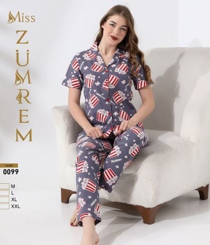 Zümrem 0099 Bebe Yaka Kısa Kollu Bayan Pijama Takım 4’lü – Pijama Takımı