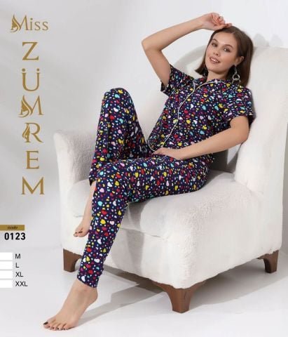 Zümrem 0123 Bebe Yaka Kısa Kollu Bayan Pijama Takım 4’lü – Pijama Takımı