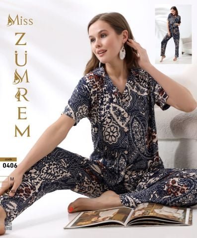 Zümrem 0406 Rink Viskon 5 Düğmeli Kısa Kollu Bayan Pijama Takımı 4’lü – Pijama Takımı