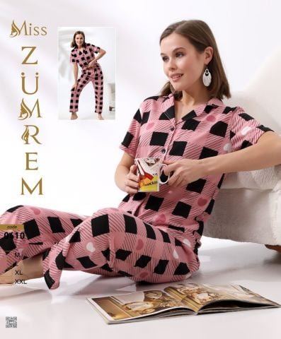 Zümrem 0410 Bebe Yaka Kısa Kollu Bayan Pijama Takım 4’lü – Pijama Takımı