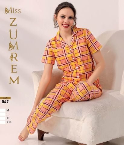 Zümrem 047 Bebe Yaka Kısa Kollu Bayan Pijama Takım 4’lü – Pijama Takımı