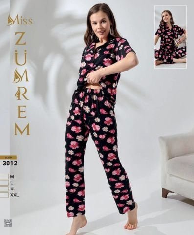 Zümrem 3012 Rink Viskon 5 Düğmeli Kısa Kollu Bayan Pijama Takımı 4’lü – Pijama Takımı
