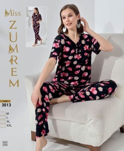 Zümrem 3013 Rink Viskon 3 Düğmeli Kısa Kollu Bayan Pijama Takımı 4’lü – Pijama Takımı