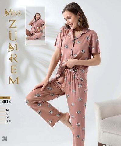 Zümrem 3018 Rink Viskon 5 Düğmeli Kısa Kollu Bayan Pijama Takımı 4’lü – Pijama Takımı