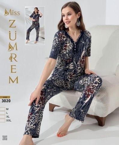 Zümrem 3020 Rink Viskon 3 Düğmeli Kısa Kollu Bayan Pijama Takımı 4’lü – Pijama Takımı